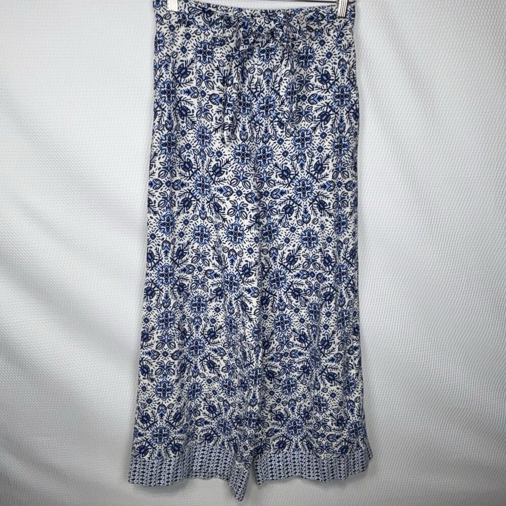 Women's Blue & White Printed Wide-Leg Pants